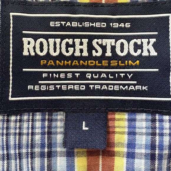 Panhandle Slim Shirt Mens L Blue Plaid Button Up Rough Stock Western Work Grunge - Picture 3 of 9